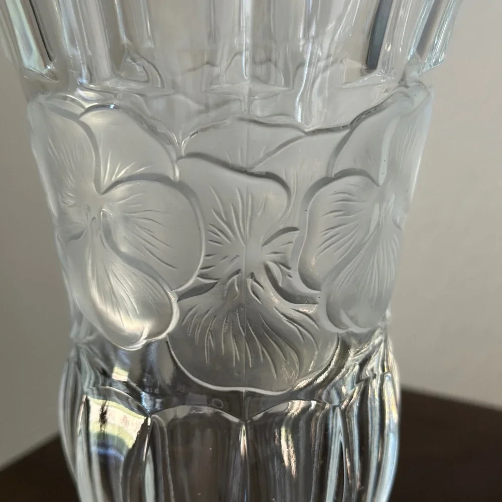 Clear Depression Glass Footed Vase‎ Frosted Floral Pedestal Base Table Decor